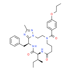 ChemSpider 2D Image | (13S,16S)-16-Benzyl-13-[(2S)-2-butanyl]-2-methyl-7-(4-propoxybenzoyl)-5,6,7,8,9,10,12,13,15,16-decahydro[1,2,4]triazolo[1,5-d][1,4,7,10]tetraazacyclotetradecine-11,14-dione | C33H44N6O4