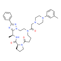 ChemSpider 2D Image | (15aS,18S)-18-Methyl-7-{[4-(3-methylphenyl)-1-piperazinyl]acetyl}-2-phenyl-5,6,7,8,9,10,13,14,15,15a,17,18-dodecahydro-11H,16H-pyrrolo[1,2-a][1,2,4]triazolo[5,1-f][1,4,7,10]tetraazacyclotetradecine-11
,16-dione | C34H44N8O3
