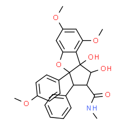 ChemSpider 2D Image | 1,8b-Dihydroxy-6,8-dimethoxy-3a-(4-methoxyphenyl)-N-methyl-3-phenyl-2,3,3a,8b-tetrahydro-1H-benzo[b]cyclopenta[d]furan-2-carboxamide | C28H29NO7