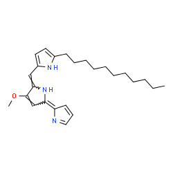 ChemSpider 2D Image | 2-{(Z)-[(5E)-3-Methoxy-5-(2H-pyrrol-2-ylidene)-1,5-dihydro-2H-pyrrol-2-ylidene]methyl}-5-undecyl-1H-pyrrole | C25H35N3O