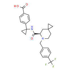 ChemSpider 2D Image | 4-{1-[({(5R)-6-[4-(Trifluoromethyl)benzyl]-6-azaspiro[2.5]oct-5-yl}carbonyl)amino]cyclopropyl}benzoic acid | C26H27F3N2O3