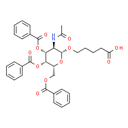 ChemSpider 2D Image | 5-[(2-Acetamido-3,4,6-tri-O-benzoyl-2-deoxy-beta-D-galactopyranosyl)oxy]pentanoic acid | C34H35NO11