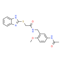 ChemSpider 2D Image | N-(5-Acetamido-2-methoxybenzyl)-2-(1H-benzimidazol-2-ylsulfanyl)acetamide | C19H20N4O3S