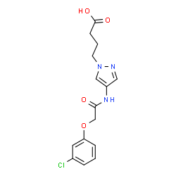 ChemSpider 2D Image | 4-(4-{[(3-Chlorophenoxy)acetyl]amino}-1H-pyrazol-1-yl)butanoic acid | C15H16ClN3O4