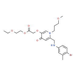 ChemSpider 2D Image | 2-Ethoxyethyl {[6-{[(4-bromo-3-methylphenyl)amino]methyl}-1-(3-methoxypropyl)-4-oxo-1,4-dihydro-3-pyridinyl]oxy}acetate | C23H31BrN2O6