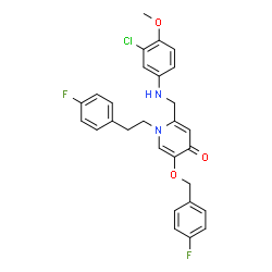 ChemSpider 2D Image | 2-{[(3-Chloro-4-methoxyphenyl)amino]methyl}-5-[(4-fluorobenzyl)oxy]-1-[2-(4-fluorophenyl)ethyl]-4(1H)-pyridinone | C28H25ClF2N2O3