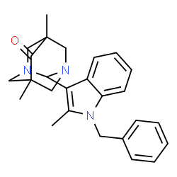 ChemSpider 2D Image | 2-(1-Benzyl-2-methyl-1H-indol-3-yl)-5,7-dimethyl-1,3-diazatricyclo[3.3.1.1~3,7~]decan-6-one | C26H29N3O
