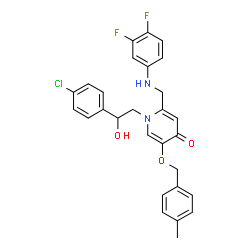 ChemSpider 2D Image | 1-[2-(4-Chlorophenyl)-2-hydroxyethyl]-2-{[(3,4-difluorophenyl)amino]methyl}-5-[(4-methylbenzyl)oxy]-4(1H)-pyridinone | C28H25ClF2N2O3