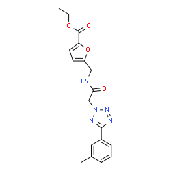 ChemSpider 2D Image | Ethyl 5-[({[5-(3-methylphenyl)-2H-tetrazol-2-yl]acetyl}amino)methyl]-2-furoate | C18H19N5O4