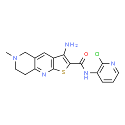 ChemSpider 2D Image | 3-Amino-N-(2-chloro-3-pyridinyl)-6-methyl-5,6,7,8-tetrahydrothieno[2,3-b][1,6]naphthyridine-2-carboxamide | C17H16ClN5OS