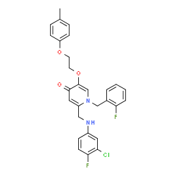 ChemSpider 2D Image | 2-{[(3-Chloro-4-fluorophenyl)amino]methyl}-1-(2-fluorobenzyl)-5-[2-(4-methylphenoxy)ethoxy]-4(1H)-pyridinone | C28H25ClF2N2O3