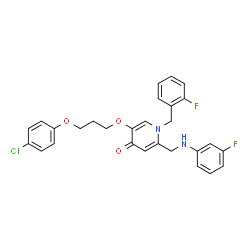 ChemSpider 2D Image | 5-[3-(4-Chlorophenoxy)propoxy]-1-(2-fluorobenzyl)-2-{[(3-fluorophenyl)amino]methyl}-4(1H)-pyridinone | C28H25ClF2N2O3