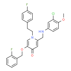 ChemSpider 2D Image | 2-{[(3-Chloro-4-methoxyphenyl)amino]methyl}-5-[(2-fluorobenzyl)oxy]-1-[2-(4-fluorophenyl)ethyl]-4(1H)-pyridinone | C28H25ClF2N2O3