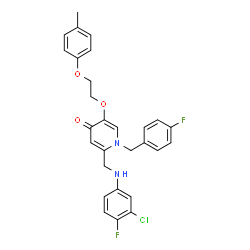 ChemSpider 2D Image | 2-{[(3-Chloro-4-fluorophenyl)amino]methyl}-1-(4-fluorobenzyl)-5-[2-(4-methylphenoxy)ethoxy]-4(1H)-pyridinone | C28H25ClF2N2O3