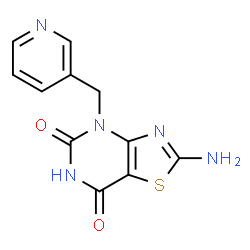 ChemSpider 2D Image | 2-Amino-4-(3-pyridinylmethyl)[1,3]thiazolo[4,5-d]pyrimidine-5,7(4H,6H)-dione | C11H9N5O2S