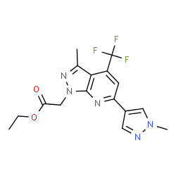 ChemSpider 2D Image | Ethyl [3-methyl-6-(1-methyl-1H-pyrazol-4-yl)-4-(trifluoromethyl)-1H-pyrazolo[3,4-b]pyridin-1-yl]acetate | C16H16F3N5O2