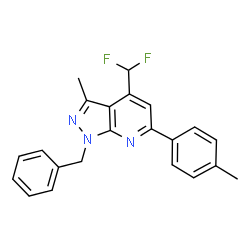 ChemSpider 2D Image | 1-Benzyl-4-(difluoromethyl)-3-methyl-6-(4-methylphenyl)-1H-pyrazolo[3,4-b]pyridine | C22H19F2N3