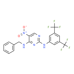 ChemSpider 2D Image | N~4~-Benzyl-N~2~-[3,5-bis(trifluoromethyl)phenyl]-5-nitro-2,4-pyrimidinediamine | C19H13F6N5O2