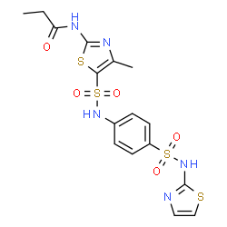 ChemSpider 2D Image | N-(4-Methyl-5-{[4-(1,3-thiazol-2-ylsulfamoyl)phenyl]sulfamoyl}-1,3-thiazol-2-yl)propanamide | C16H17N5O5S4
