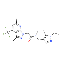 ChemSpider 2D Image | 2-[3,6-Dimethyl-4-(trifluoromethyl)-1H-pyrazolo[3,4-b]pyridin-1-yl]-N-[(1-ethyl-5-methyl-1H-pyrazol-4-yl)methyl]-N-methylacetamide | C19H23F3N6O