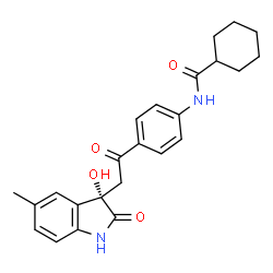 ChemSpider 2D Image | N-(4-{[(3S)-3-Hydroxy-5-methyl-2-oxo-2,3-dihydro-1H-indol-3-yl]acetyl}phenyl)cyclohexanecarboxamide | C24H26N2O4
