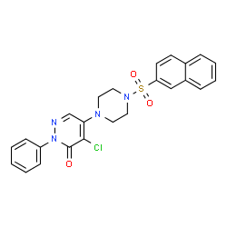 ChemSpider 2D Image | 4-Chloro-5-[4-(2-naphthylsulfonyl)-1-piperazinyl]-2-phenyl-3(2H)-pyridazinone | C24H21ClN4O3S