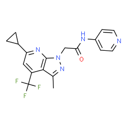ChemSpider 2D Image | 2-[6-Cyclopropyl-3-methyl-4-(trifluoromethyl)-1H-pyrazolo[3,4-b]pyridin-1-yl]-N-(4-pyridinyl)acetamide | C18H16F3N5O
