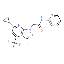ChemSpider 2D Image | 2-[6-Cyclopropyl-3-methyl-4-(trifluoromethyl)-1H-pyrazolo[3,4-b]pyridin-1-yl]-N-(2-pyridinyl)acetamide | C18H16F3N5O