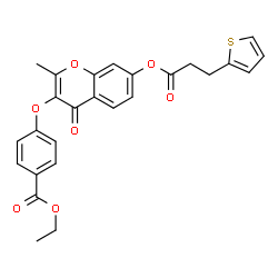 ChemSpider 2D Image | Ethyl 4-[(2-methyl-4-oxo-7-{[3-(2-thienyl)propanoyl]oxy}-4H-chromen-3-yl)oxy]benzoate | C26H22O7S