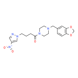 ChemSpider 2D Image | 1-[4-(1,3-Benzodioxol-5-ylmethyl)-1-piperazinyl]-4-(4-nitro-1H-pyrazol-1-yl)-1-butanone | C19H23N5O5