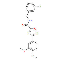 ChemSpider 2D Image | 3-(3,4-Dimethoxyphenyl)-N-(3-fluorobenzyl)-1,2,4-oxadiazole-5-carboxamide | C18H16FN3O4
