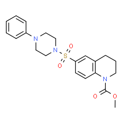 ChemSpider 2D Image | Methyl 6-[(4-phenyl-1-piperazinyl)sulfonyl]-3,4-dihydro-1(2H)-quinolinecarboxylate | C21H25N3O4S