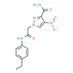 ChemSpider 2D Image | 1-{2-[(4-Ethylphenyl)amino]-2-oxoethyl}-4-nitro-1H-pyrazole-3-carboxamide | C14H15N5O4