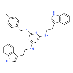 ChemSpider 2D Image | N~2~,N~4~-Bis[2-(1H-indol-3-yl)ethyl]-N~6~-(4-methylbenzyl)-1,3,5-triazine-2,4,6-triamine | C31H32N8
