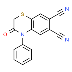 ChemSpider 2D Image | 3-Oxo-4-phenyl-3,4-dihydro-2H-1,4-benzothiazine-6,7-dicarbonitrile | C16H9N3OS