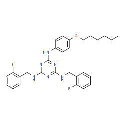 ChemSpider 2D Image | N~2~,N~4~-Bis(2-fluorobenzyl)-N~6~-[4-(hexyloxy)phenyl]-1,3,5-triazine-2,4,6-triamine | C29H32F2N6O