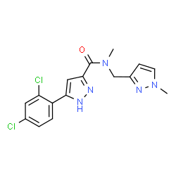 ChemSpider 2D Image | 5-(2,4-Dichlorophenyl)-N-methyl-N-[(1-methyl-1H-pyrazol-3-yl)methyl]-1H-pyrazole-3-carboxamide | C16H15Cl2N5O