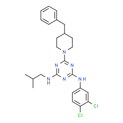 ChemSpider 2D Image | 6-(4-Benzyl-1-piperidinyl)-N-(3,4-dichlorophenyl)-N'-isobutyl-1,3,5-triazine-2,4-diamine | C25H30Cl2N6