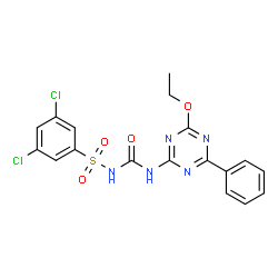 ChemSpider 2D Image | 3,5-Dichloro-N-[(4-ethoxy-6-phenyl-1,3,5-triazin-2-yl)carbamoyl]benzenesulfonamide | C18H15Cl2N5O4S