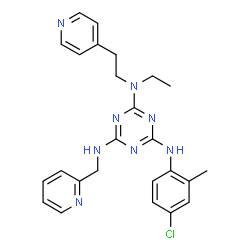 ChemSpider 2D Image | N~4~-(4-Chloro-2-methylphenyl)-N~2~-ethyl-N~2~-[2-(4-pyridinyl)ethyl]-N~6~-(2-pyridinylmethyl)-1,3,5-triazine-2,4,6-triamine | C25H27ClN8