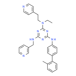ChemSpider 2D Image | N~2~-Ethyl-N~4~-(2'-methyl-4-biphenylyl)-N~2~-[2-(4-pyridinyl)ethyl]-N~6~-(3-pyridinylmethyl)-1,3,5-triazine-2,4,6-triamine | C31H32N8