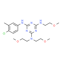 ChemSpider 2D Image | N~4~-(4-Chloro-3-methylphenyl)-N~2~,N~2~,N~6~-tris(2-methoxyethyl)-1,3,5-triazine-2,4,6-triamine | C19H29ClN6O3