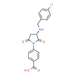 ChemSpider 2D Image | 4-{(3S)-3-[(4-Chlorobenzyl)amino]-2,5-dioxo-1-pyrrolidinyl}benzoic acid | C18H15ClN2O4