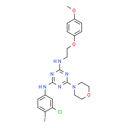 ChemSpider 2D Image | N-(3-Chloro-4-fluorophenyl)-N'-[2-(4-methoxyphenoxy)ethyl]-6-(4-morpholinyl)-1,3,5-triazine-2,4-diamine | C22H24ClFN6O3