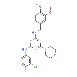 ChemSpider 2D Image | N-(3-Chloro-4-fluorophenyl)-N'-(3,4-dimethoxybenzyl)-6-(4-morpholinyl)-1,3,5-triazine-2,4-diamine | C22H24ClFN6O3