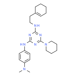 ChemSpider 2D Image | N-[2-(1-Cyclohexen-1-yl)ethyl]-N'-[4-(dimethylamino)phenyl]-6-(1-piperidinyl)-1,3,5-triazine-2,4-diamine | C24H35N7