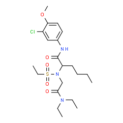 ChemSpider 2D Image | N-(3-Chloro-4-methoxyphenyl)-N~2~-[2-(diethylamino)-2-oxoethyl]-N~2~-(ethylsulfonyl)norleucinamide | C21H34ClN3O5S