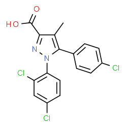 ChemSpider 2D Image | 5-(4-Chlorophenyl)-1-(2,4-dichlorophenyl)-4-methyl-1H-pyrazole-3-carboxylic acid | C17H11Cl3N2O2