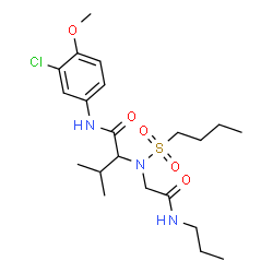 ChemSpider 2D Image | N~2~-(Butylsulfonyl)-N-(3-chloro-4-methoxyphenyl)-N~2~-[2-oxo-2-(propylamino)ethyl]valinamide | C21H34ClN3O5S