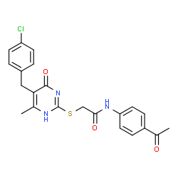 ChemSpider 2D Image | acetamide, N-(4-acetylphenyl)-2-[[5-[(4-chlorophenyl)methyl]-4-hydroxy-6-methyl-2-pyrimidinyl]thio]- | C22H20ClN3O3S